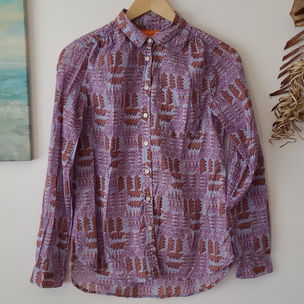 Front pocket sheer long sleeve blouse